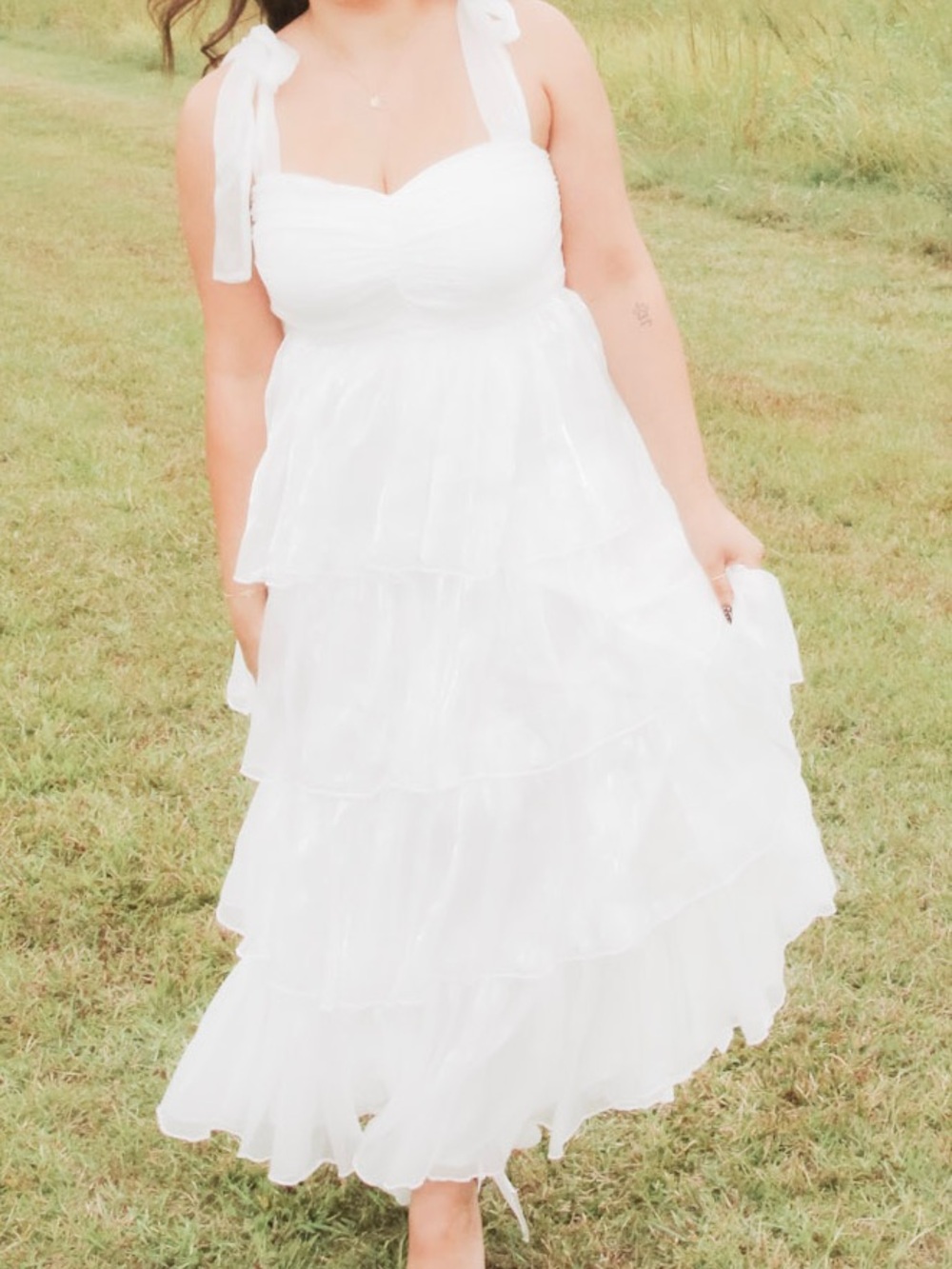 Lulu's White Tiered Tie-Shoulder Maxi with Ruffled Skirt